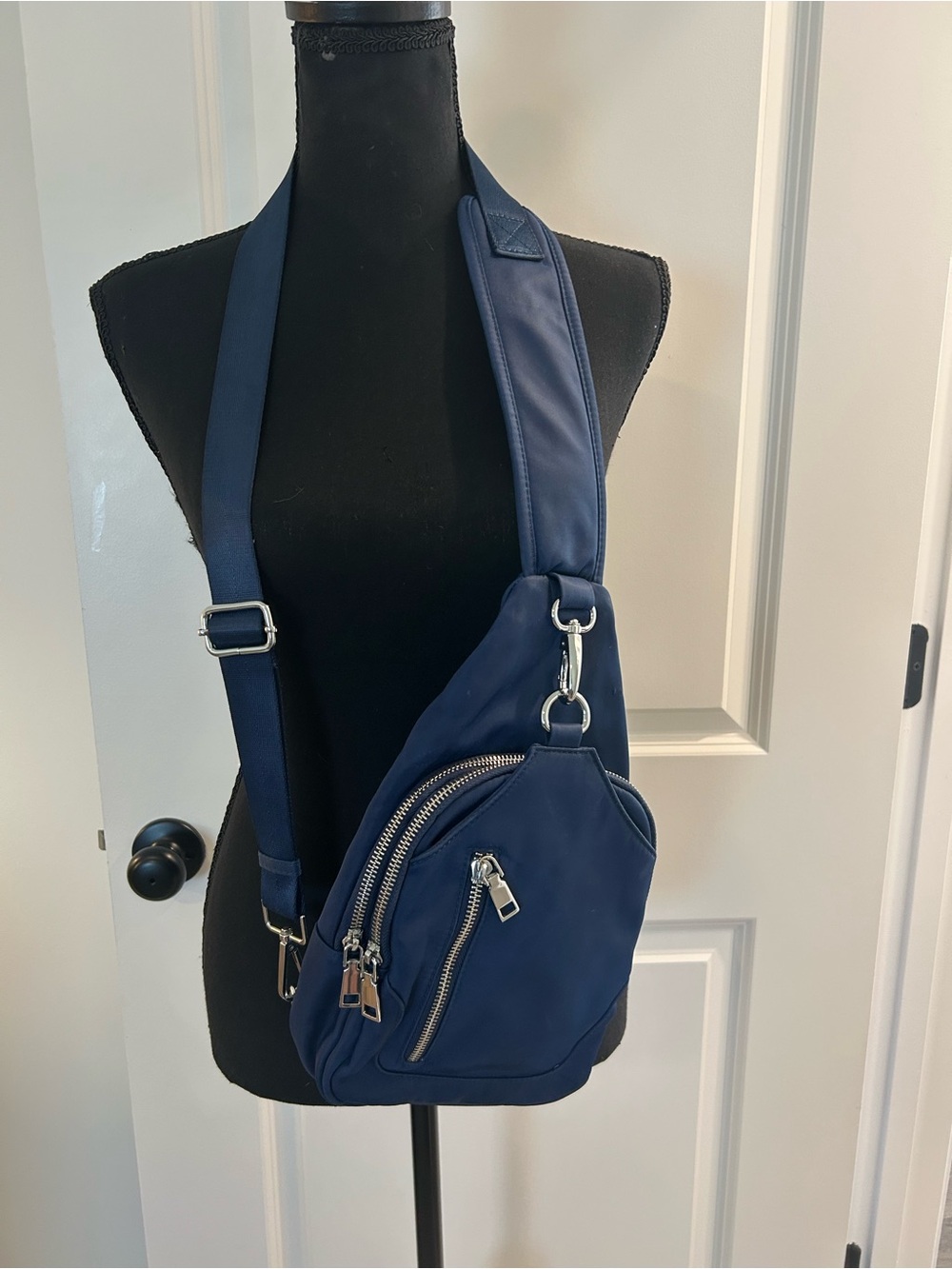 Sasha+Sofi Navy Blue Nylon Sling Backpack Crossbody Bag